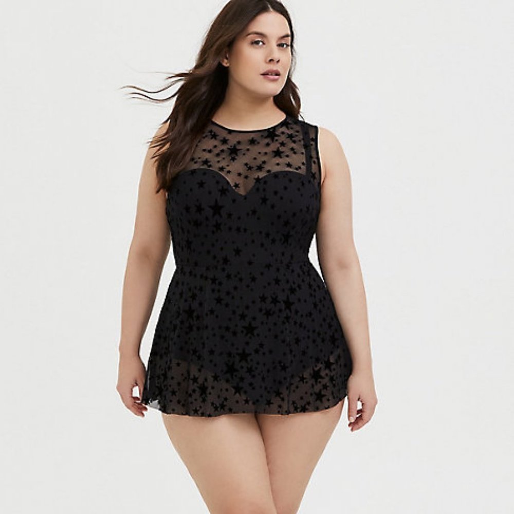 Torrid Black Star Mesh One Piece Swimsuit